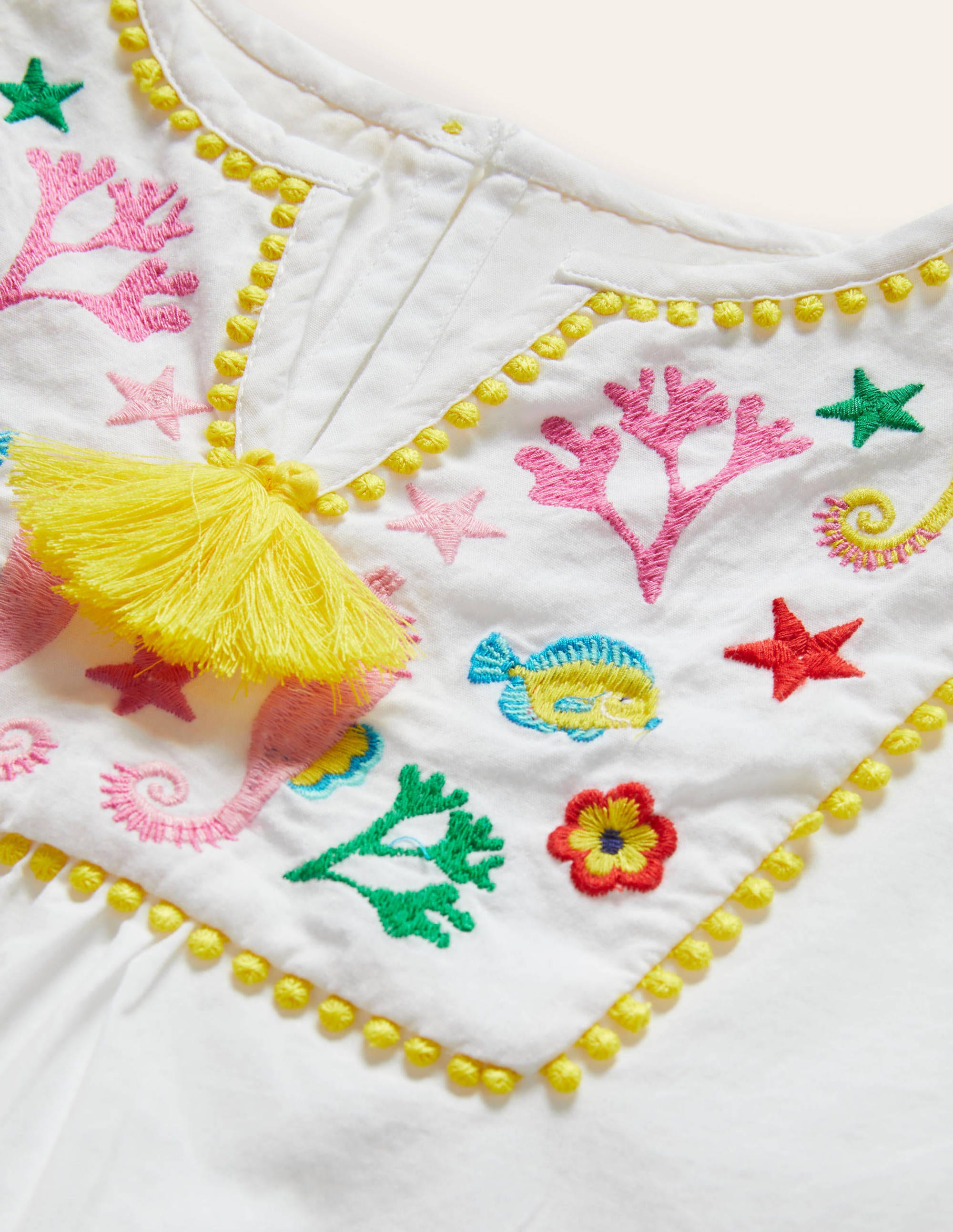 Long-sleeve Embroidered Kaftan-White Sea Life - Image 3