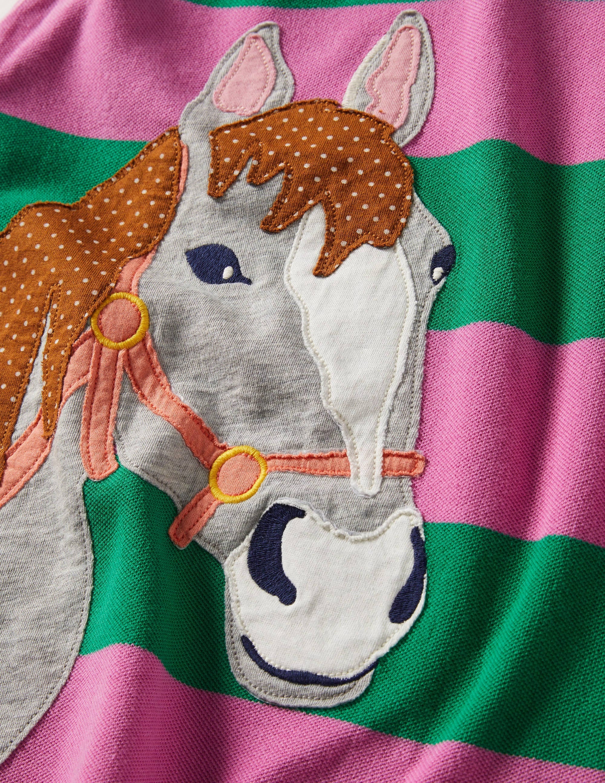 Polokleid mit Applikation-Paprikagrün/Rosa, Pferd - Image 3