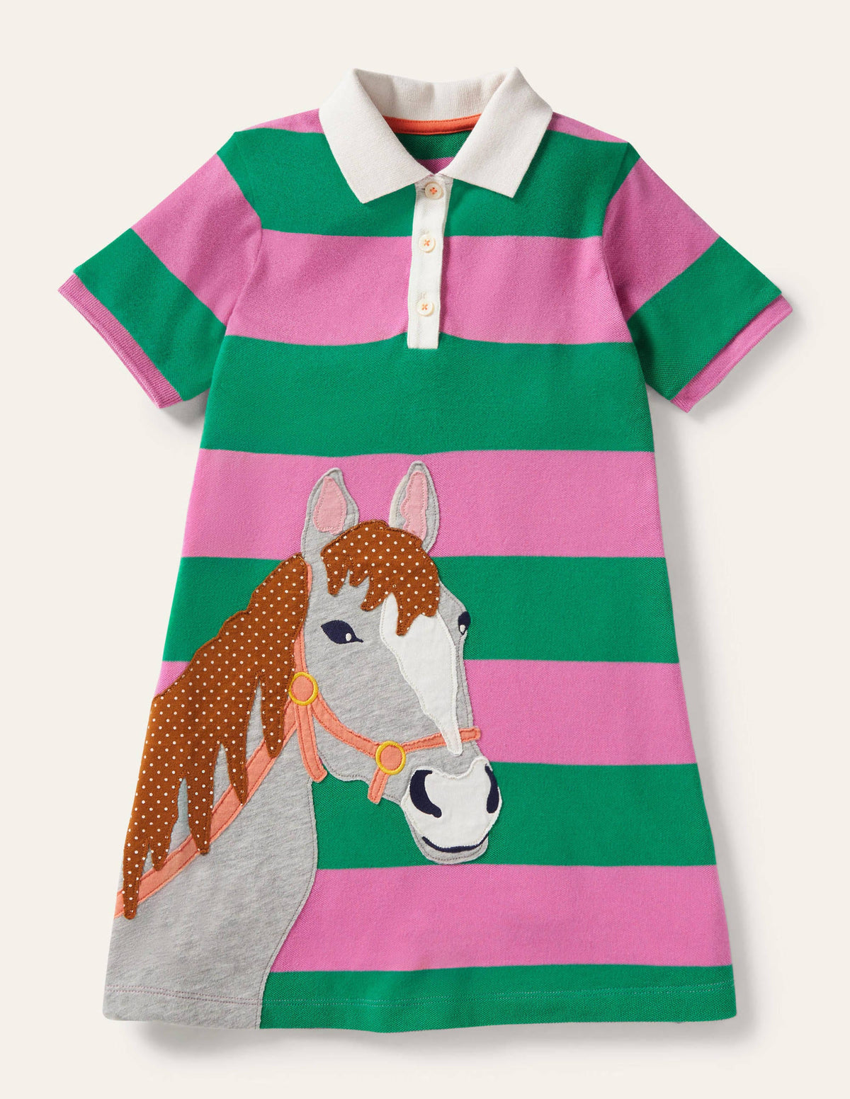Polokleid mit Applikation-Paprikagrün/Rosa, Pferd - Image 1
