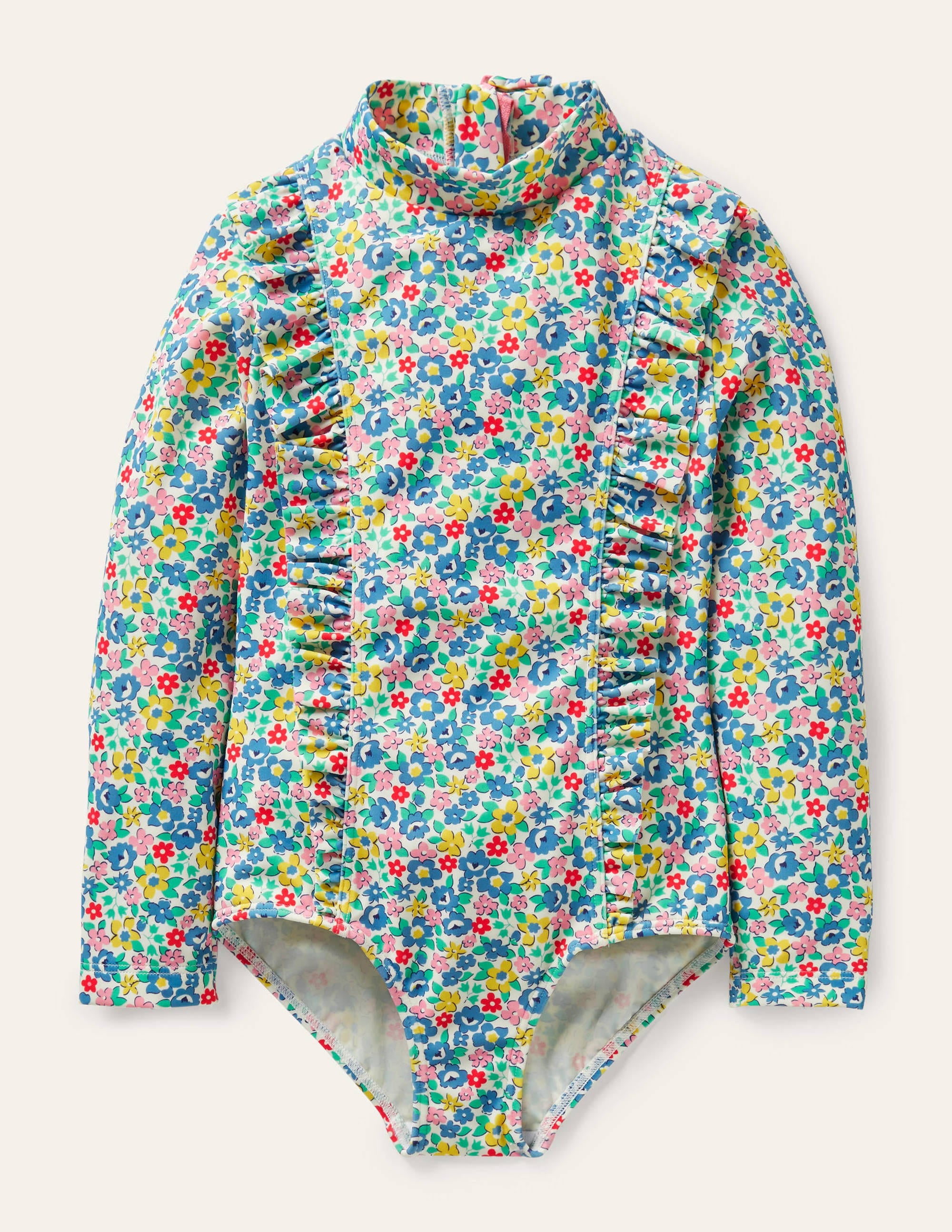 Maillot de bain manches longues volanté-Motif Spring Floral bleu élisabéthain - Image 1