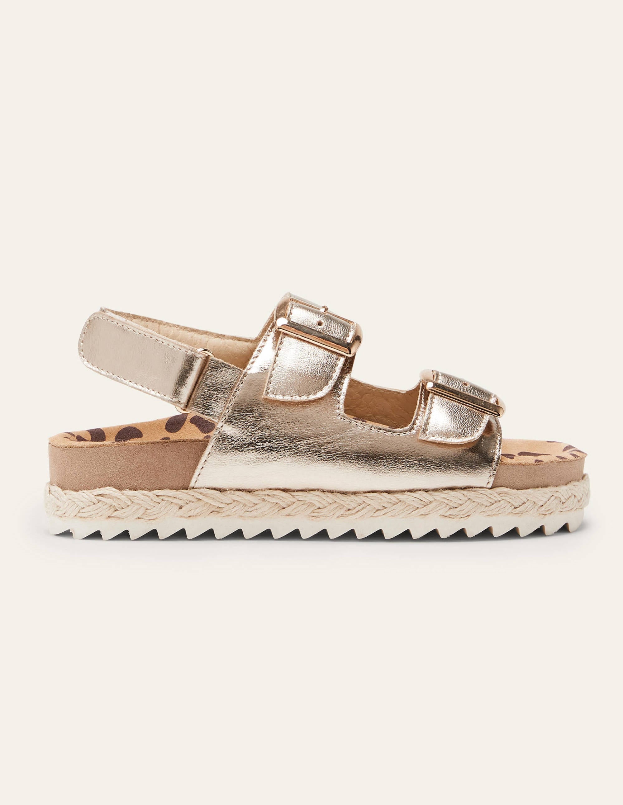 Sandales en cuir style espadrilles-Motif léopard métallisé doré - Image 2