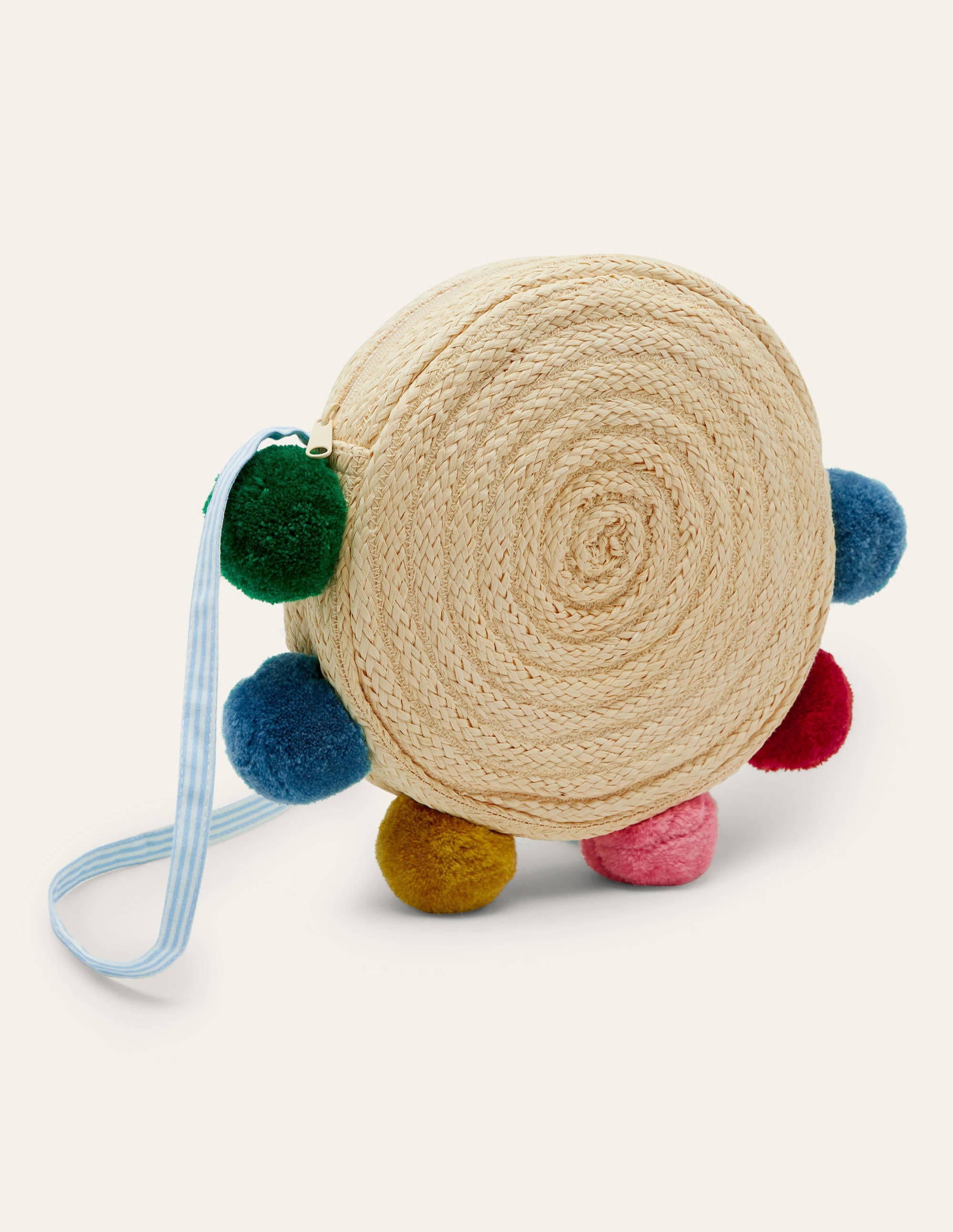 Sac en paille-Pompons arc-en-ciel - Image 1