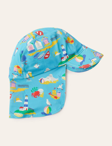 Sun-safe Swim Hat-Aqua Coastal Scene