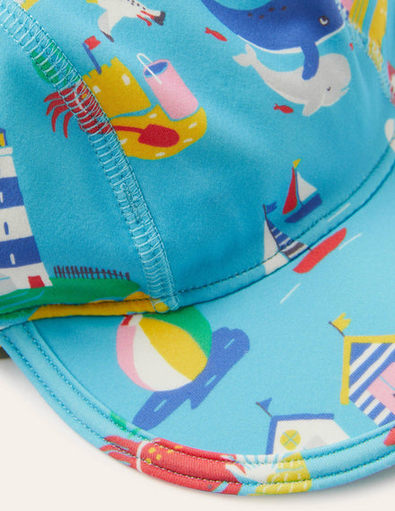 Sun-safe Swim Hat-Aqua Coastal Scene