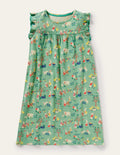 Printed Short-sleeved Nightie-Fountain Green Spring Time