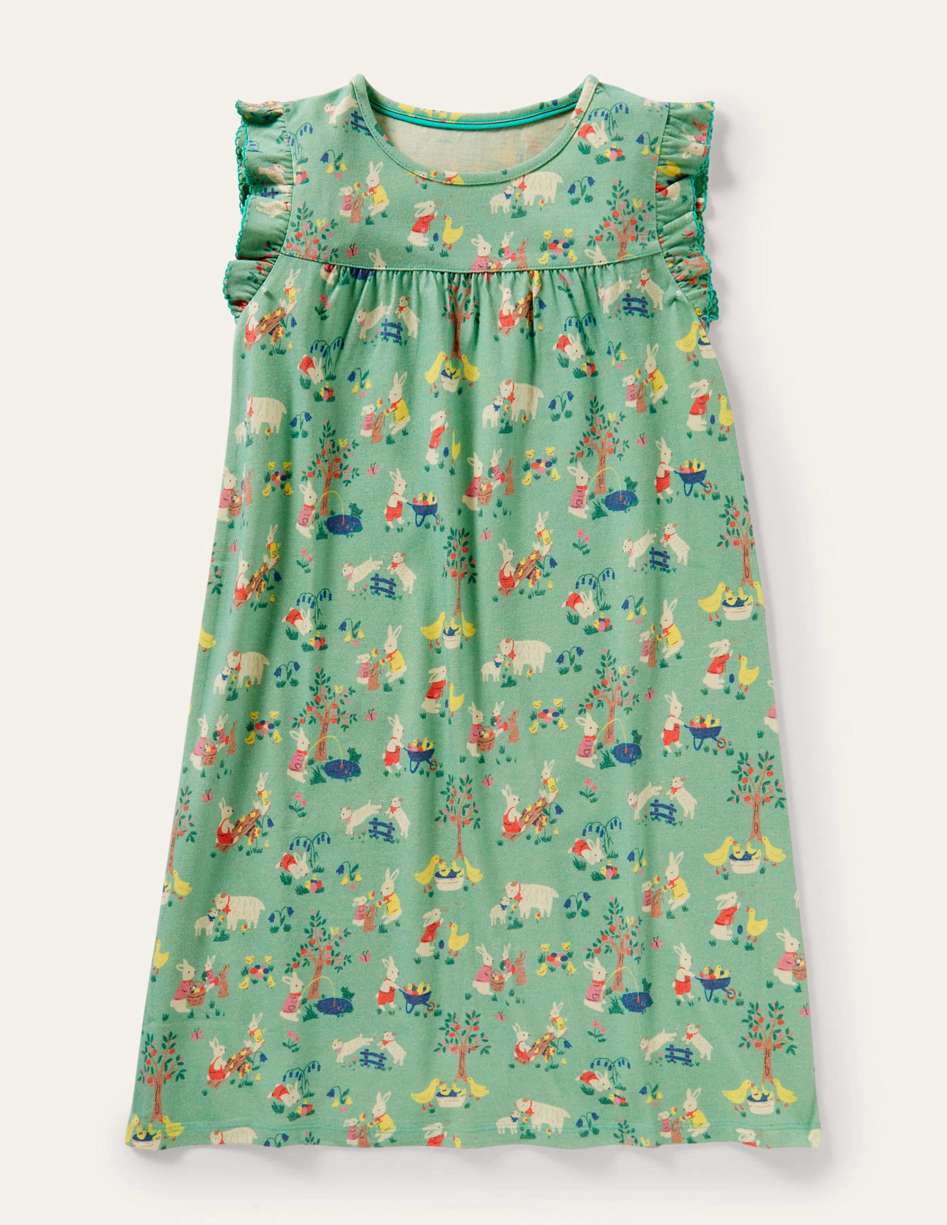 Printed Short-sleeved Nightie-Fountain Green Spring Time-1