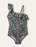 One Shoulder Frill Swimsuit-Navy Strawberry