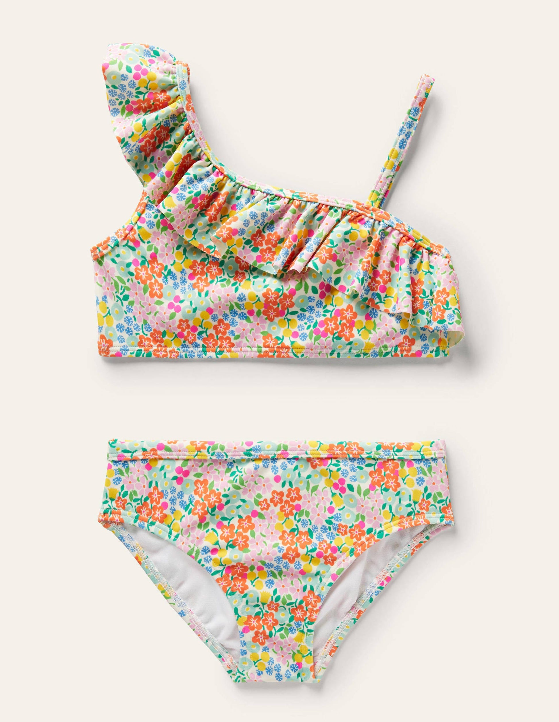 Bikini asymétrique à volants-Lit de fleurs tropicales multi-1