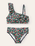 Bikini mit Rüschen auf einer Schulter-Navy, Erdbeere