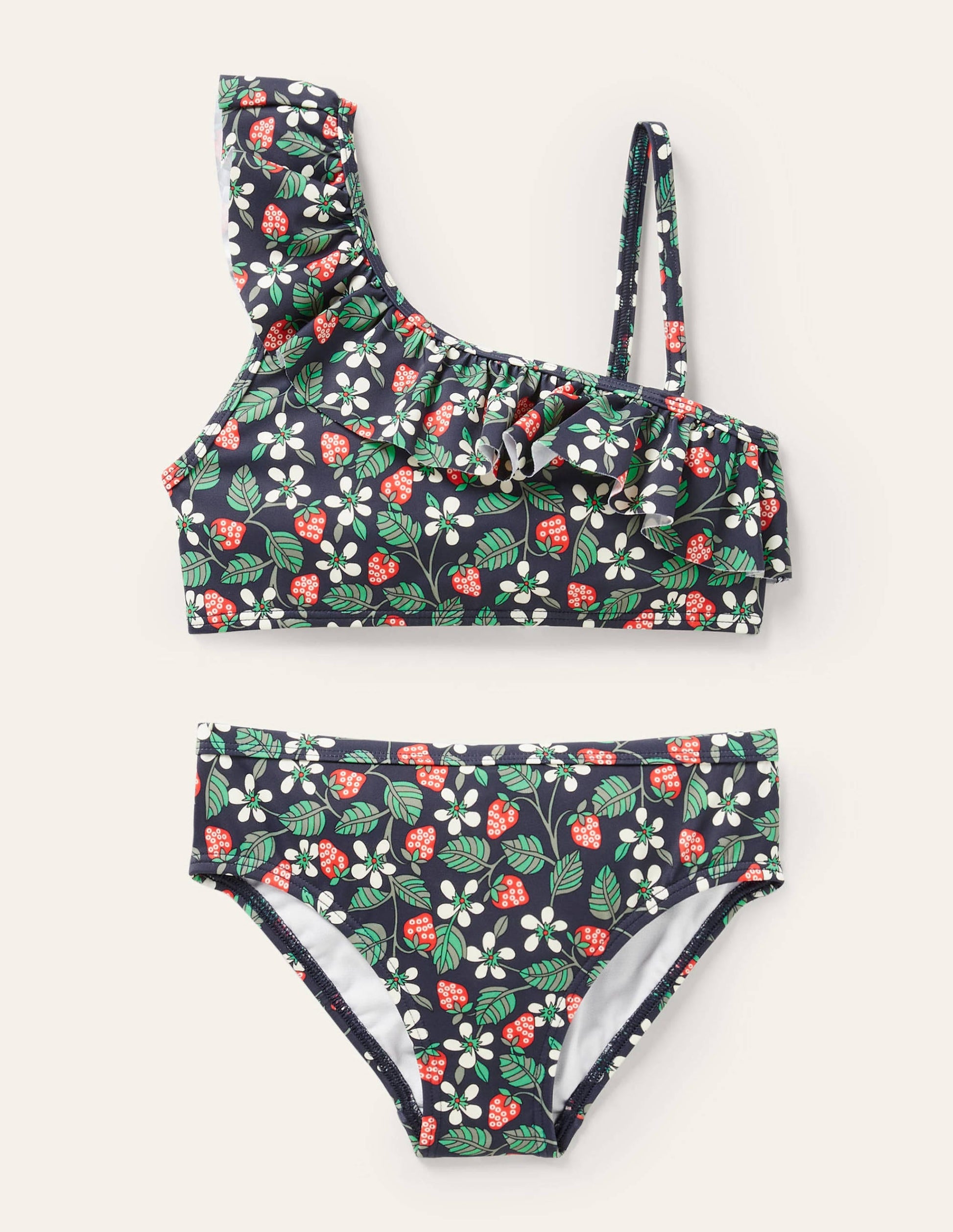 Bikini mit Rüschen auf einer Schulter-Navy, Erdbeere-1