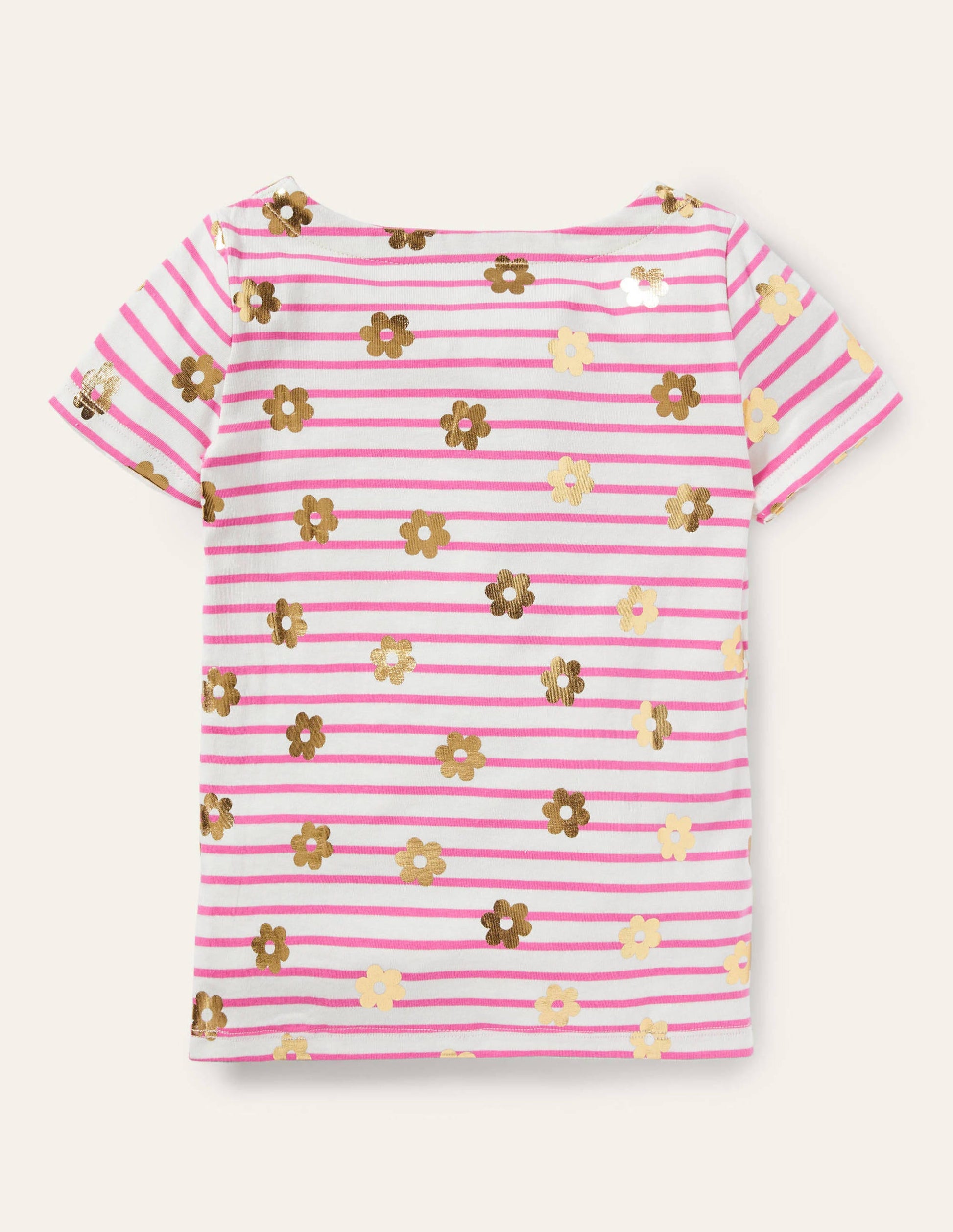 Kurzärmliges Bretonshirt-Erdbeerrosa/Naturweiß, Gänseblümchen-2