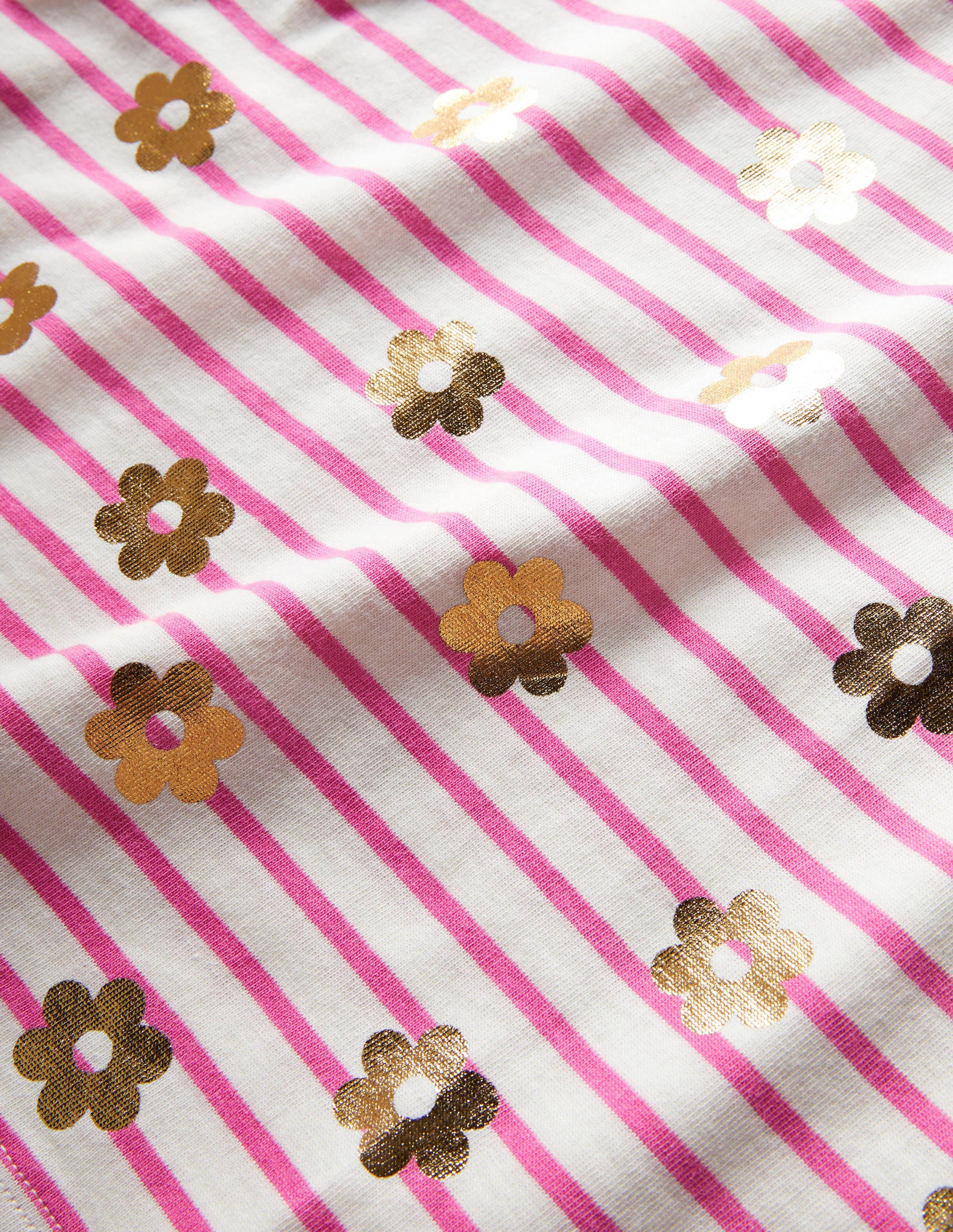 Kurzärmliges Bretonshirt-Erdbeerrosa/Naturweiß, Gänseblümchen - Image 3