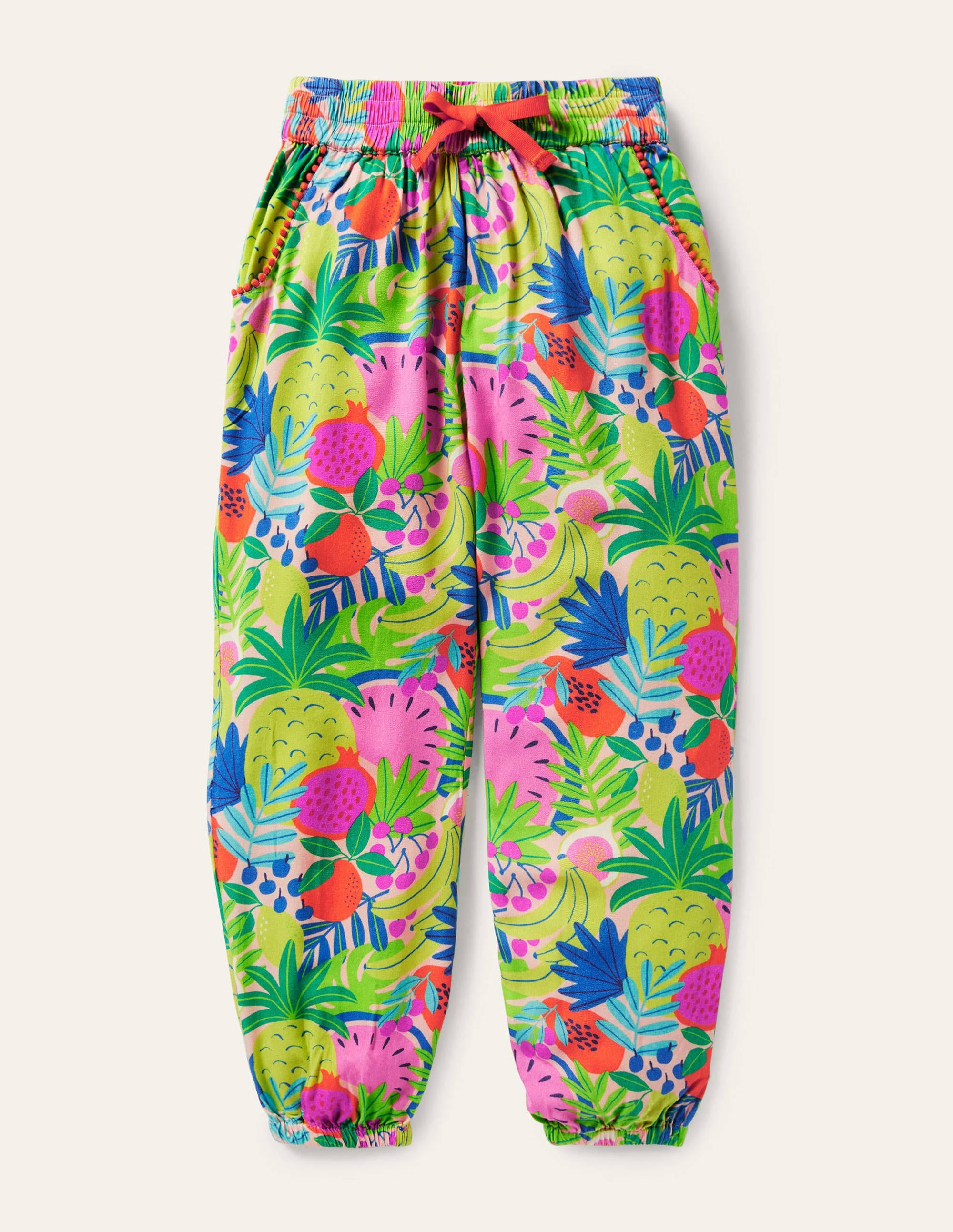Relaxed Woven Printed Trousers-Multi Tropical Fruit - Image 1