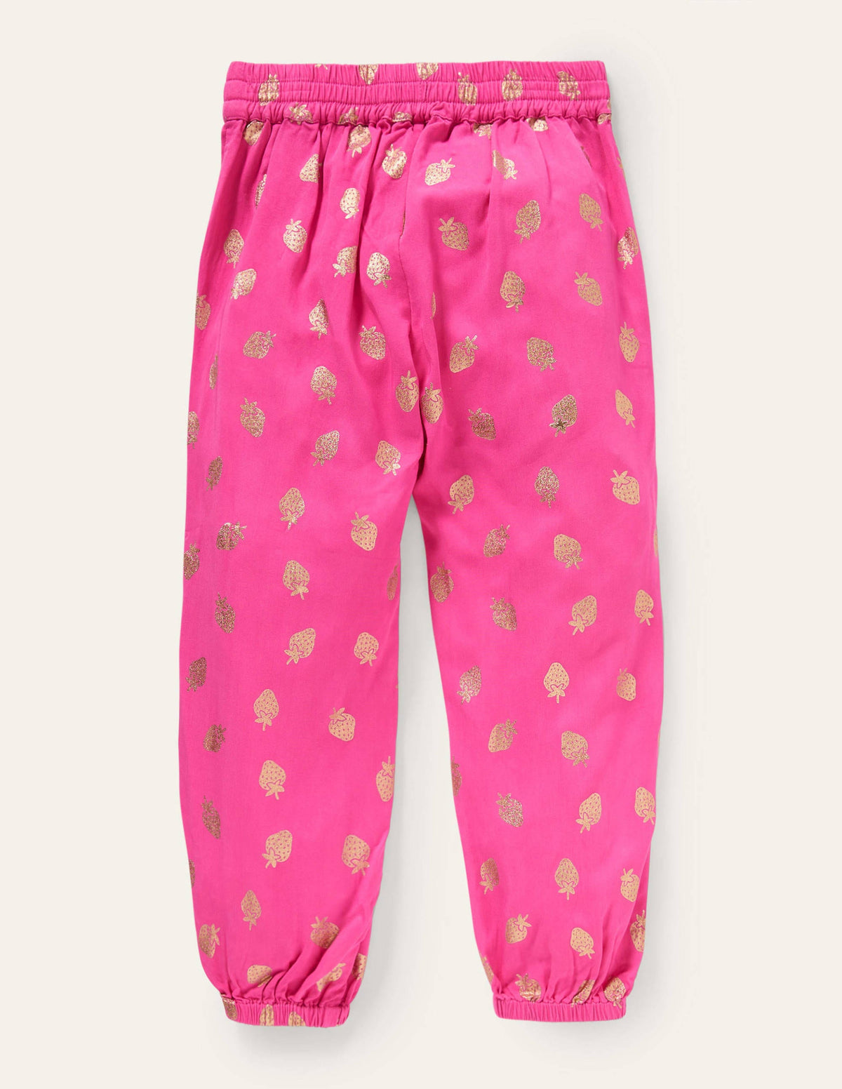 Lässige gemusterte Webhose-Knalliges Stiefmütterchenrosa, Erdbeeren aus Goldfolie-2