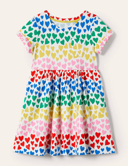 Robe fun en jersey à manches courtes-Cœurs arc-en-ciel multi-1