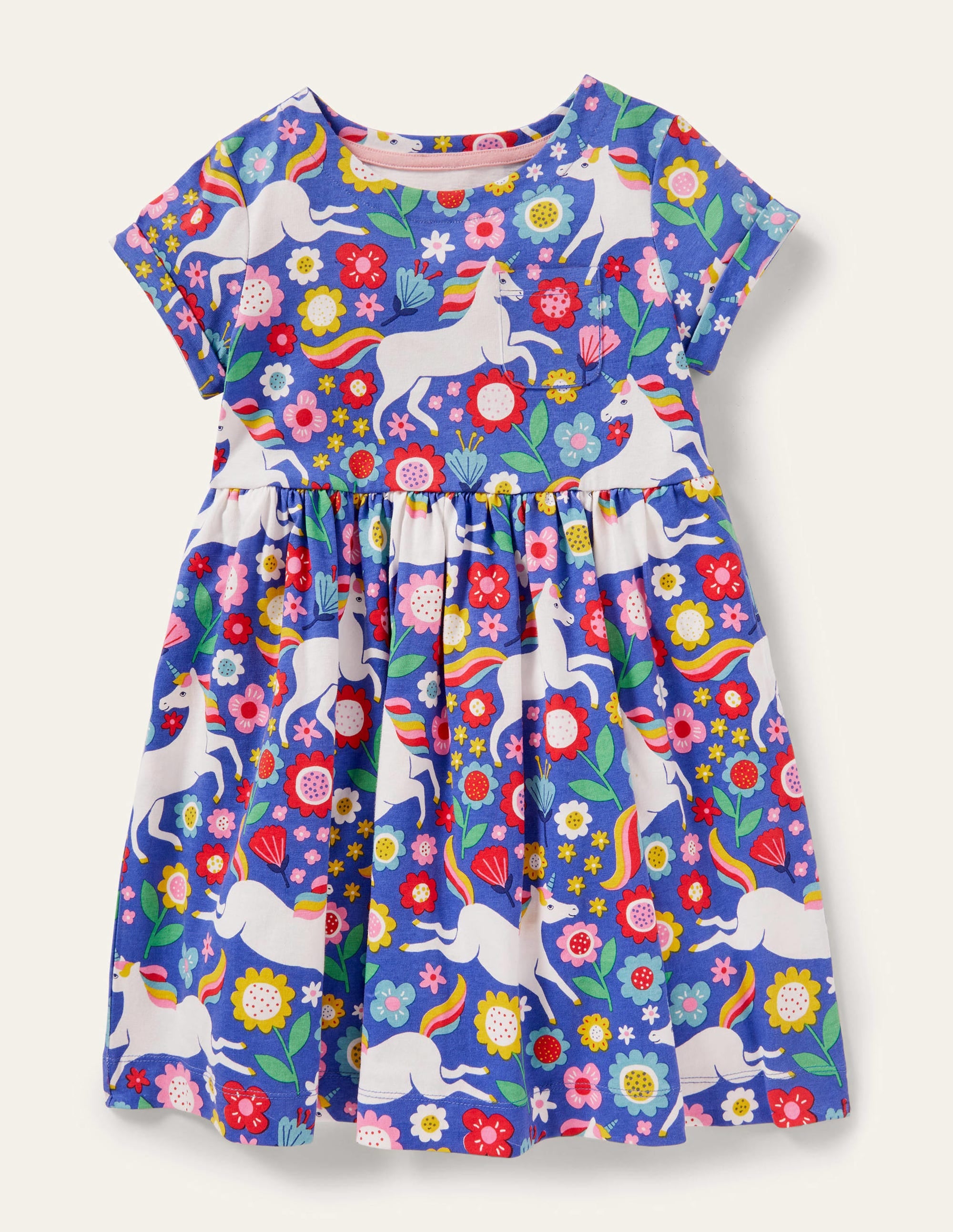 Robe fun en jersey à manches courtes-Grand motif licorne fleuri jacinthe - Image 1