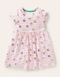 Robe fun en jersey à manches courtes-Pâquerette dorée rose glace à la fraise