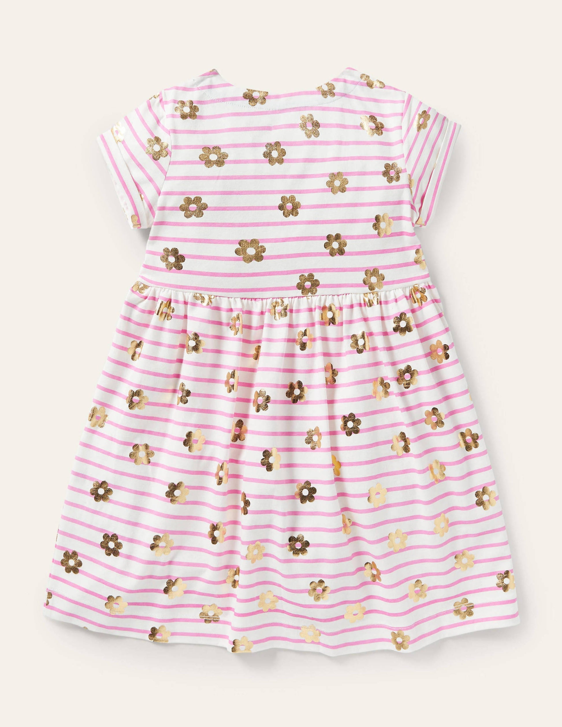 Robe fun en jersey à manches courtes-Pâquerette dorée rose glace à la fraise-2