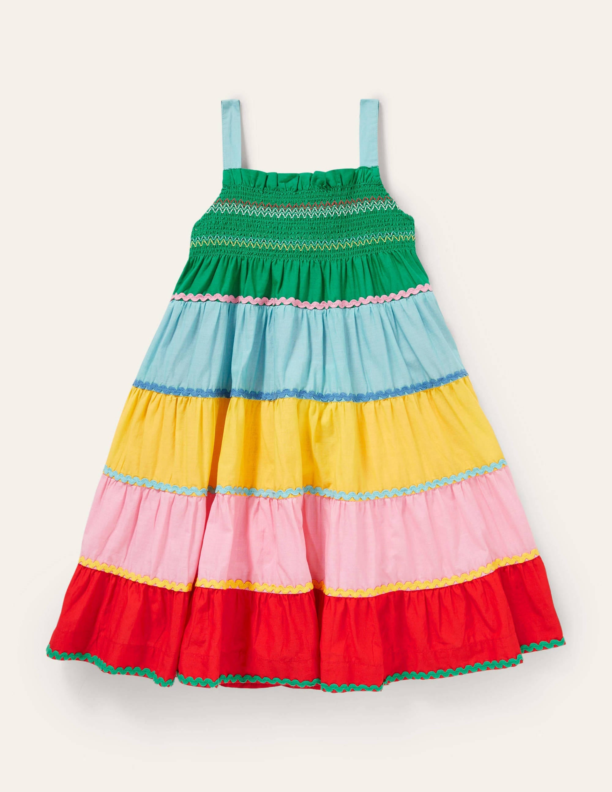 Smokkleid mit Sommermotiv-Bunt, Blockfarben - Image 1