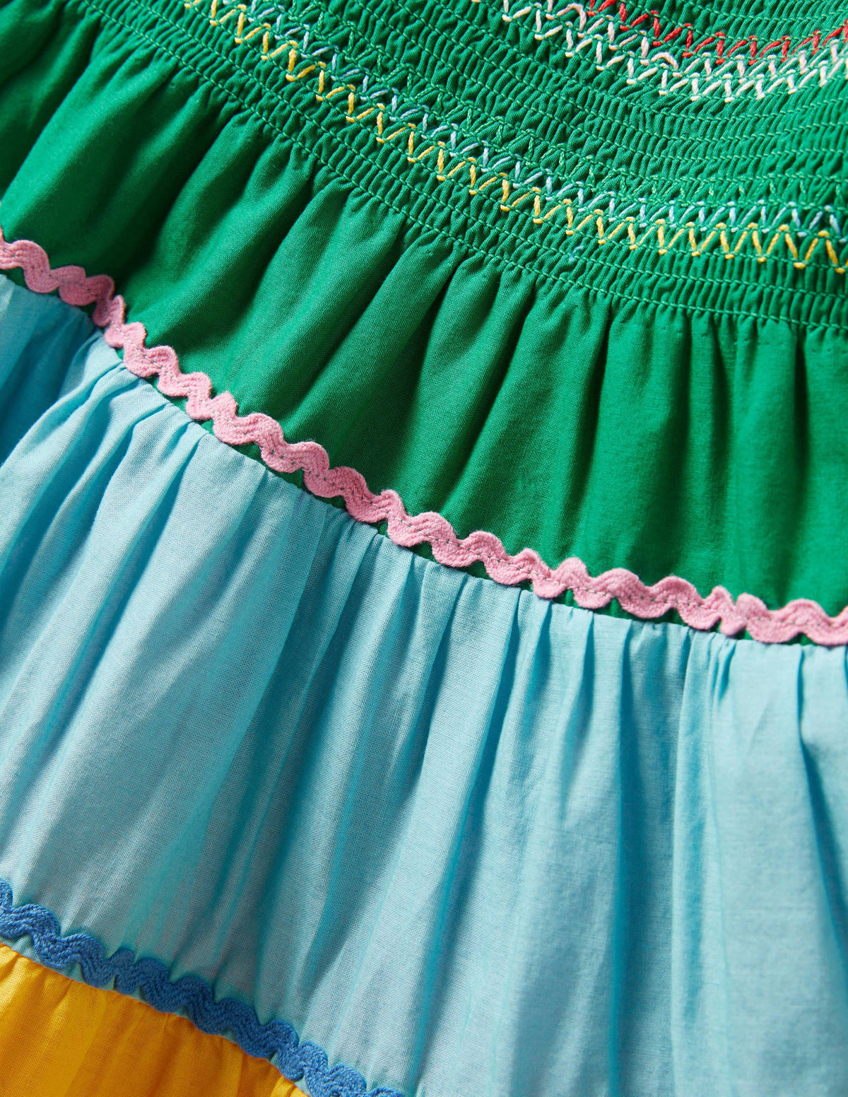 Smokkleid mit Sommermotiv-Bunt, Blockfarben-3