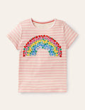 Gestreiftes T-Shirt mit Motiv-Delfinrosa/Naturweiß, Regenbogen