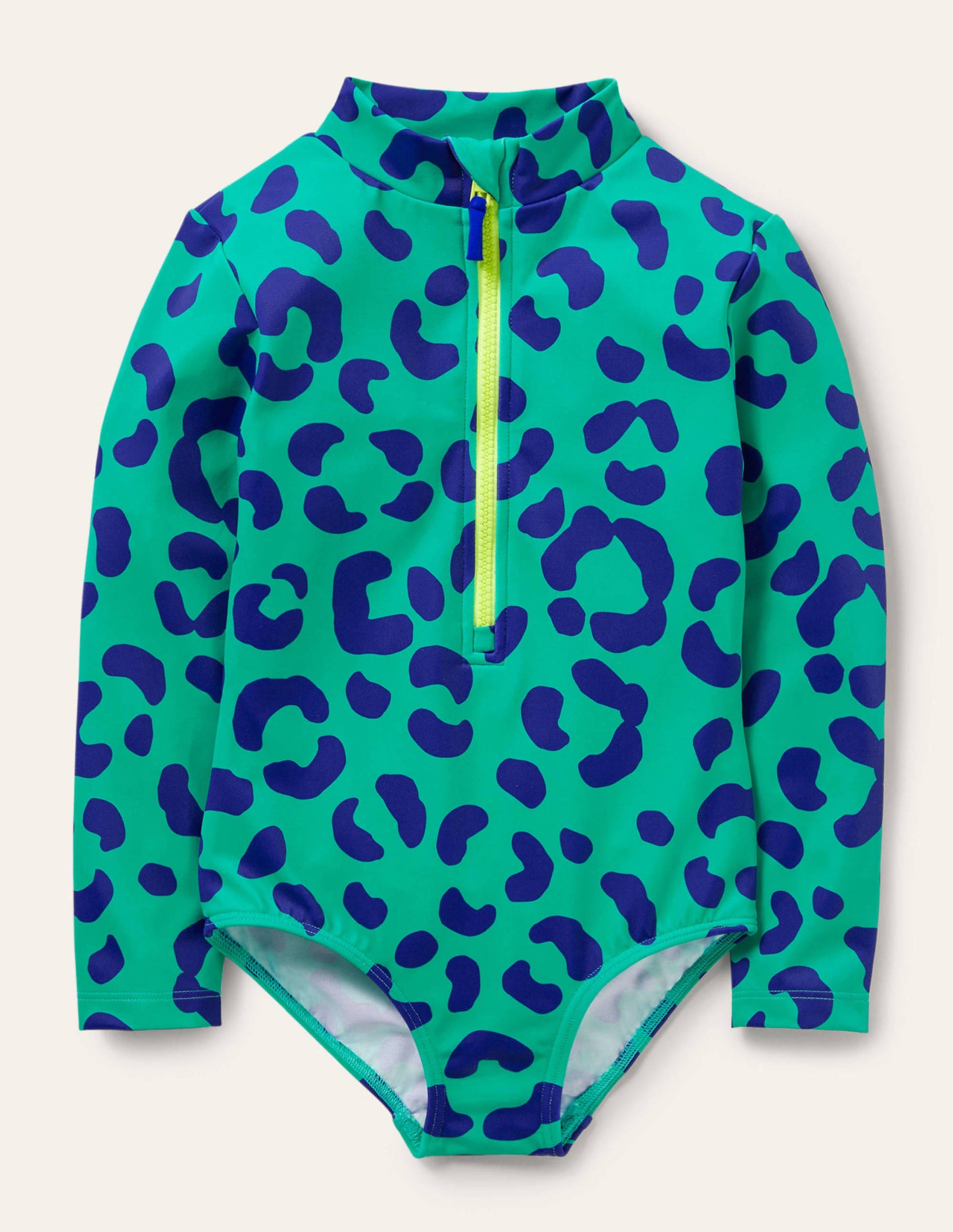 Maillot de bain à manches longues-Motif léopard vert tropical-1