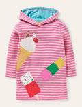 Robe de plage en éponge à appliqué-Glaces pétale vif/ivoire