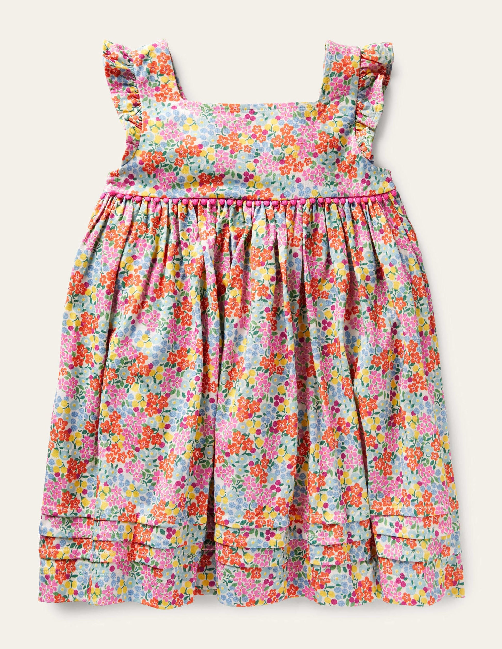 Robe en jersey à manches volantées-Lit de fleurs tropicales multi-2