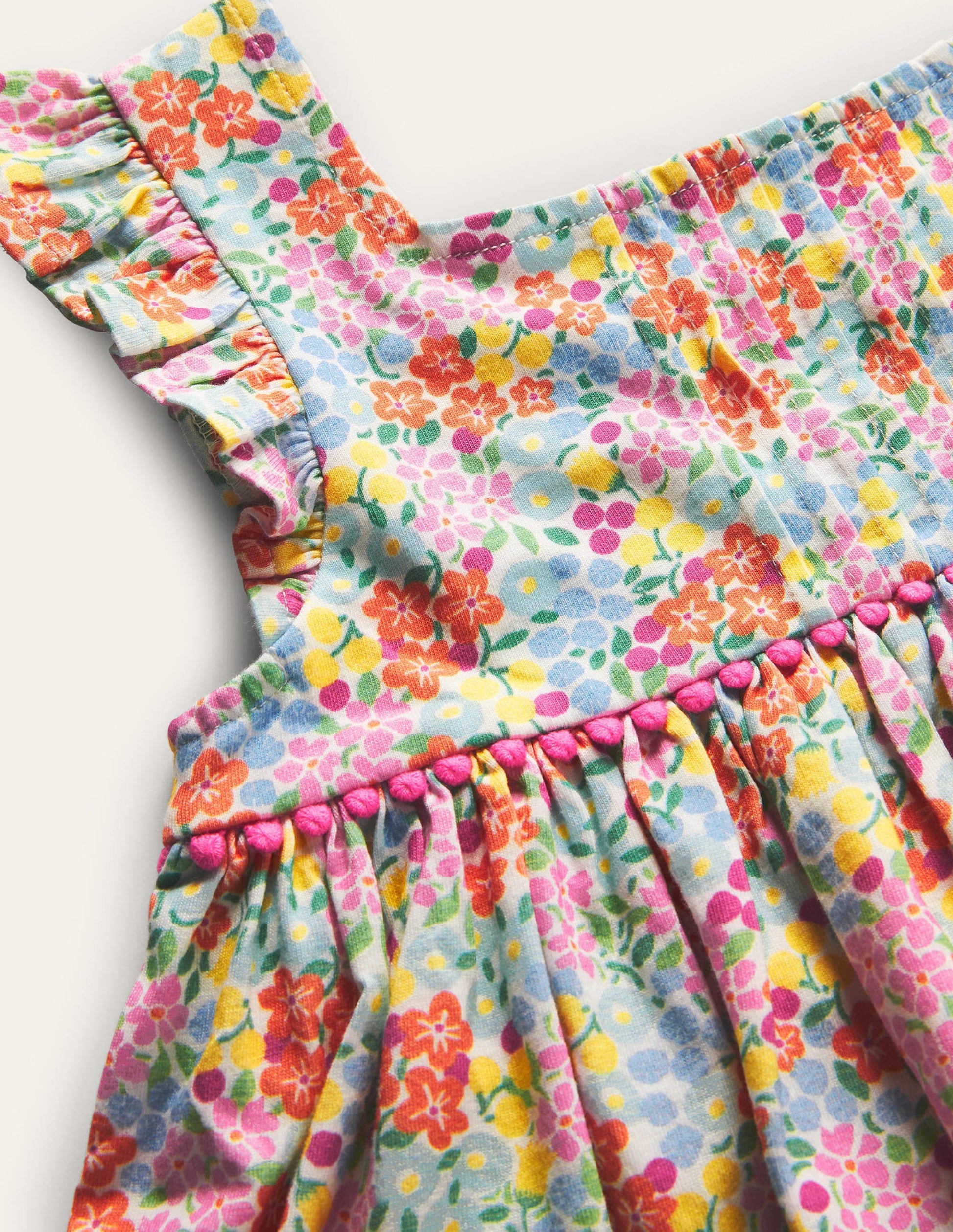 Robe en jersey à manches volantées-Lit de fleurs tropicales multi-3