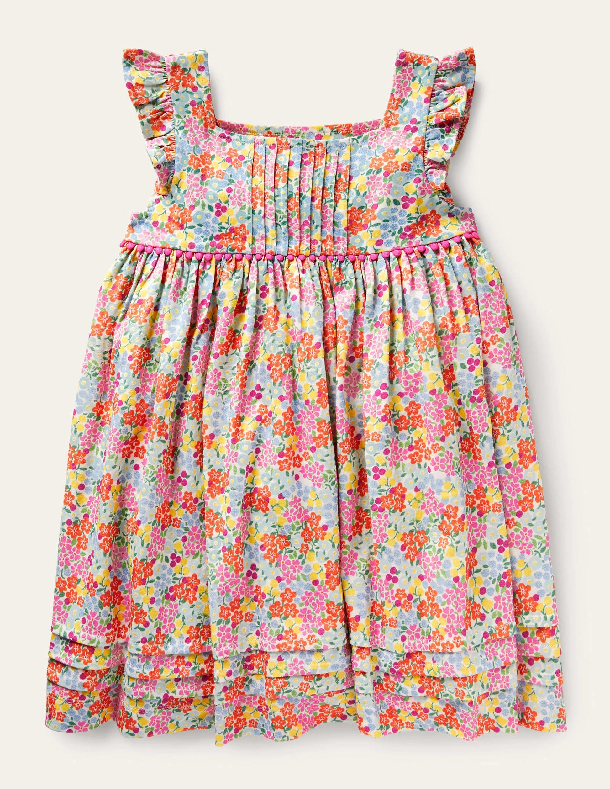 Robe en jersey à manches volantées-Lit de fleurs tropicales multi-1