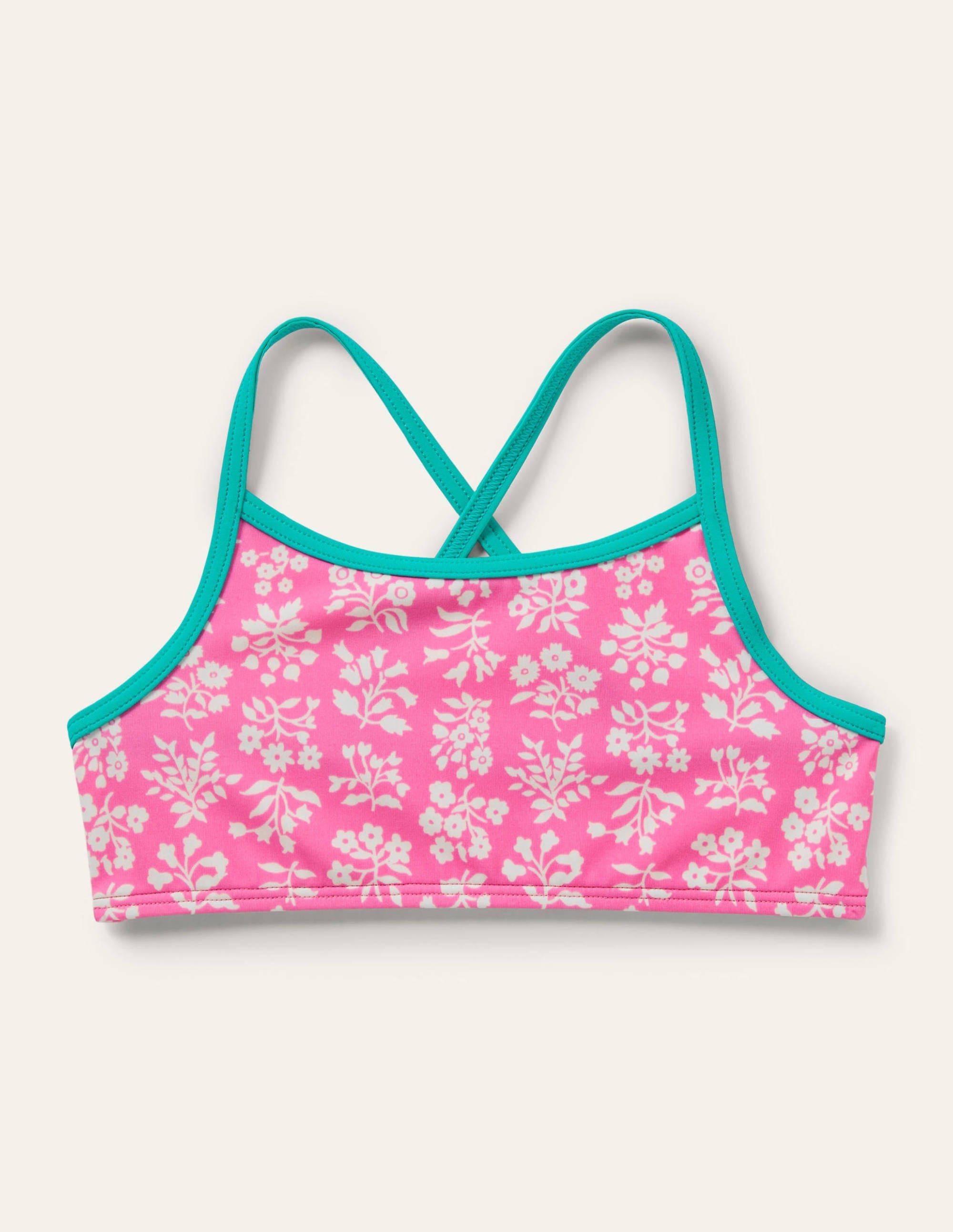 Haut de bikini à motif-Motif xylographique rose fraise - Image 1