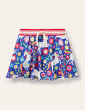 Gemusterter Jersey-Skort-Glockenblumenblau, Einhorn-/Blumenmuster
