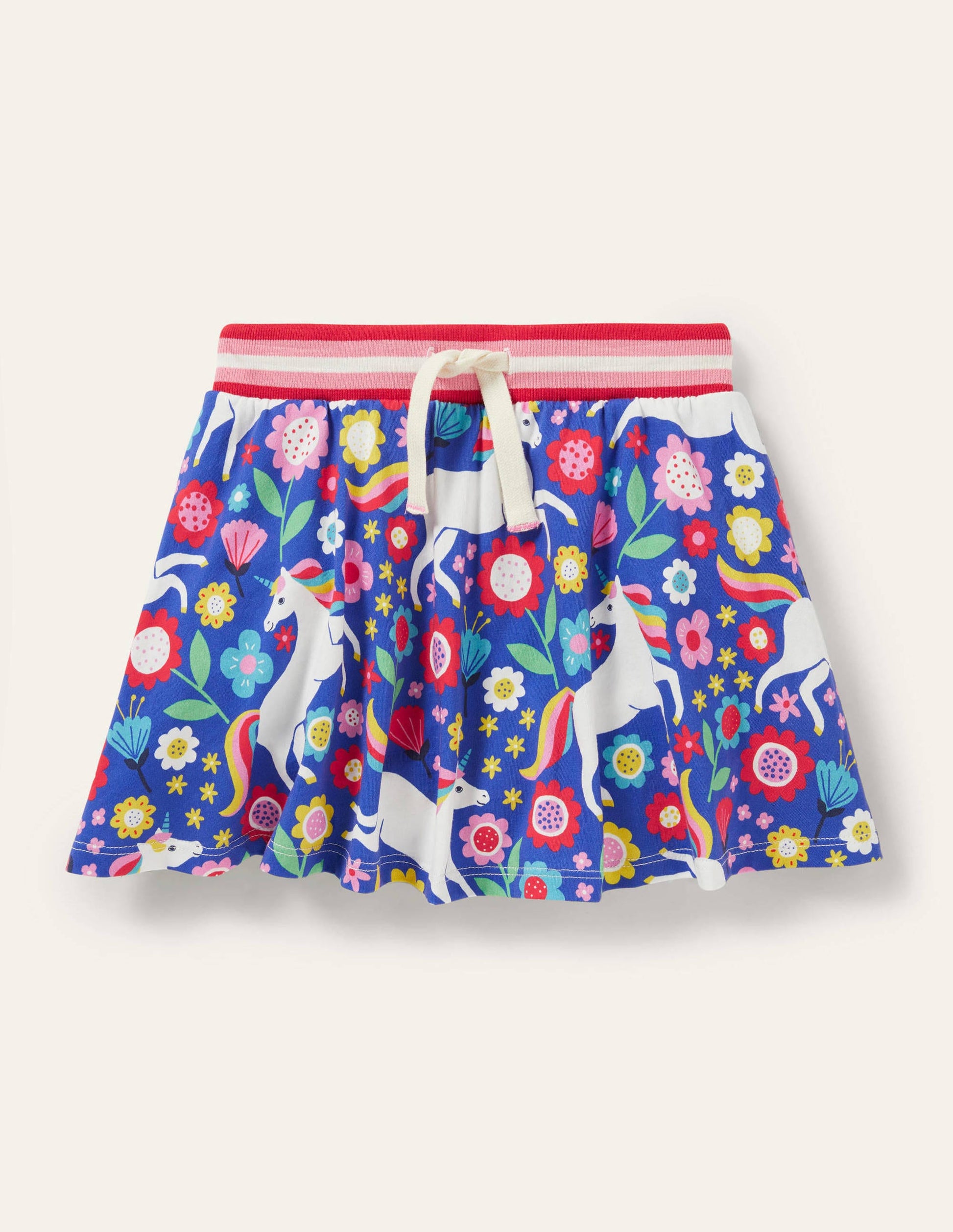Gemusterter Jersey-Skort-Glockenblumenblau, Einhorn-/Blumenmuster-1