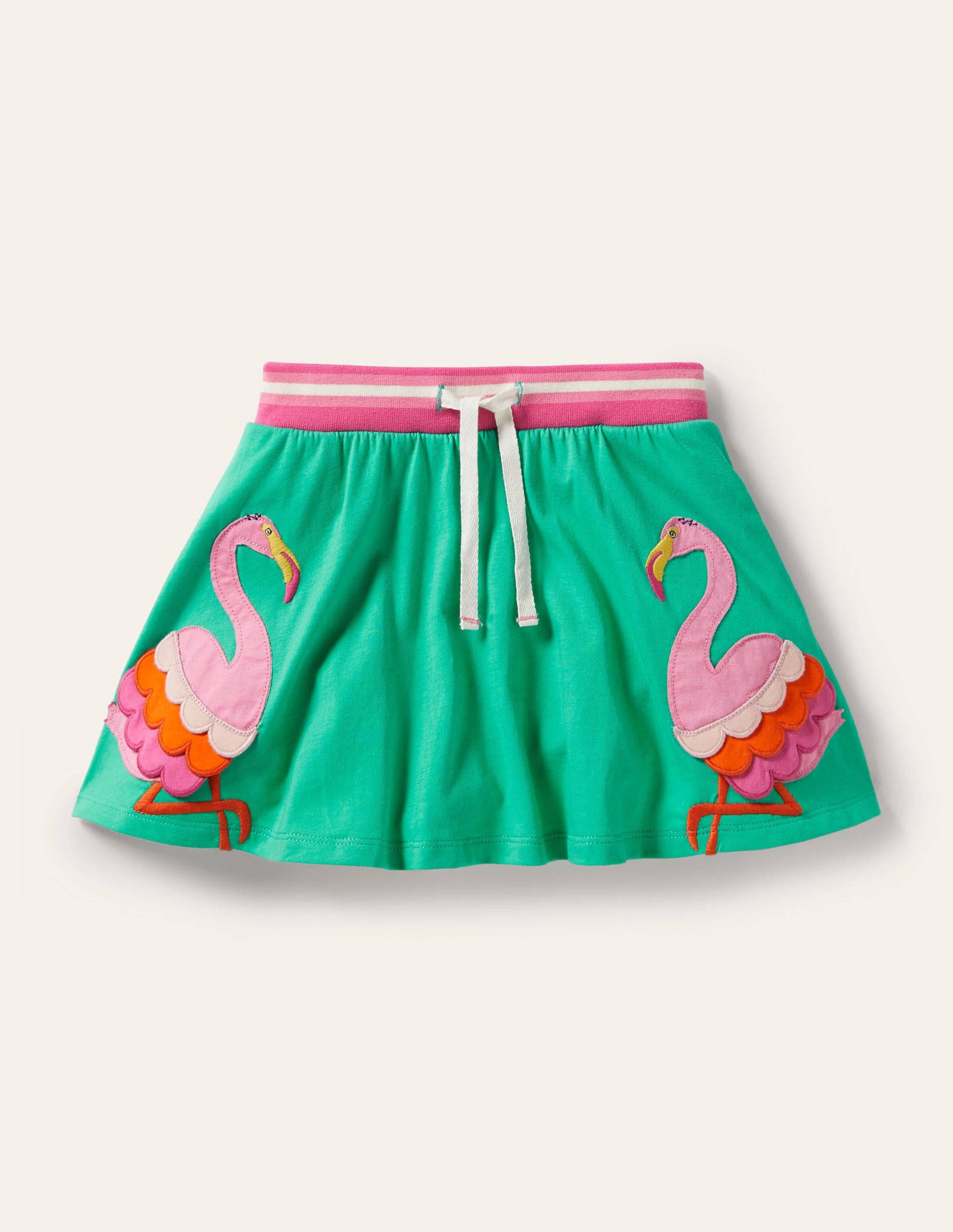 Jerseyskort mit Applikation-Tropisches Grün, Flamingo-1