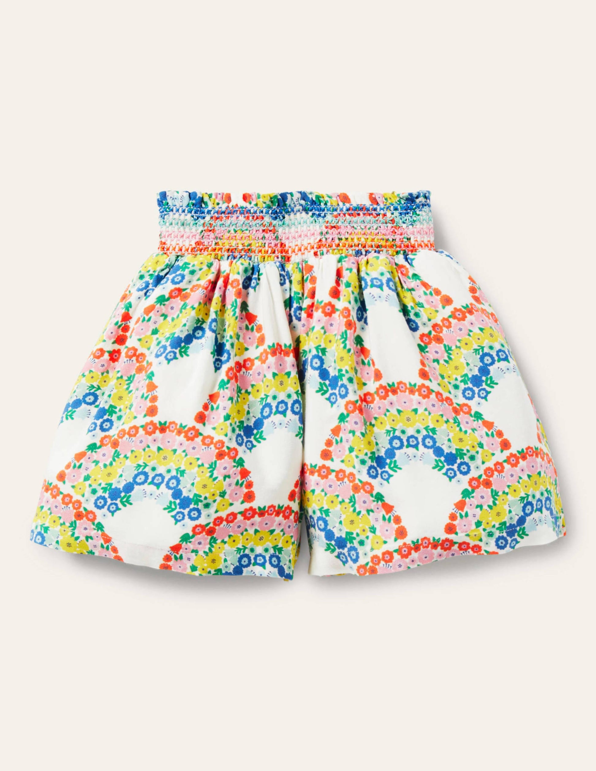 Culotte mit geraffter Taille-Bunt, Regenbogenblumen-1
