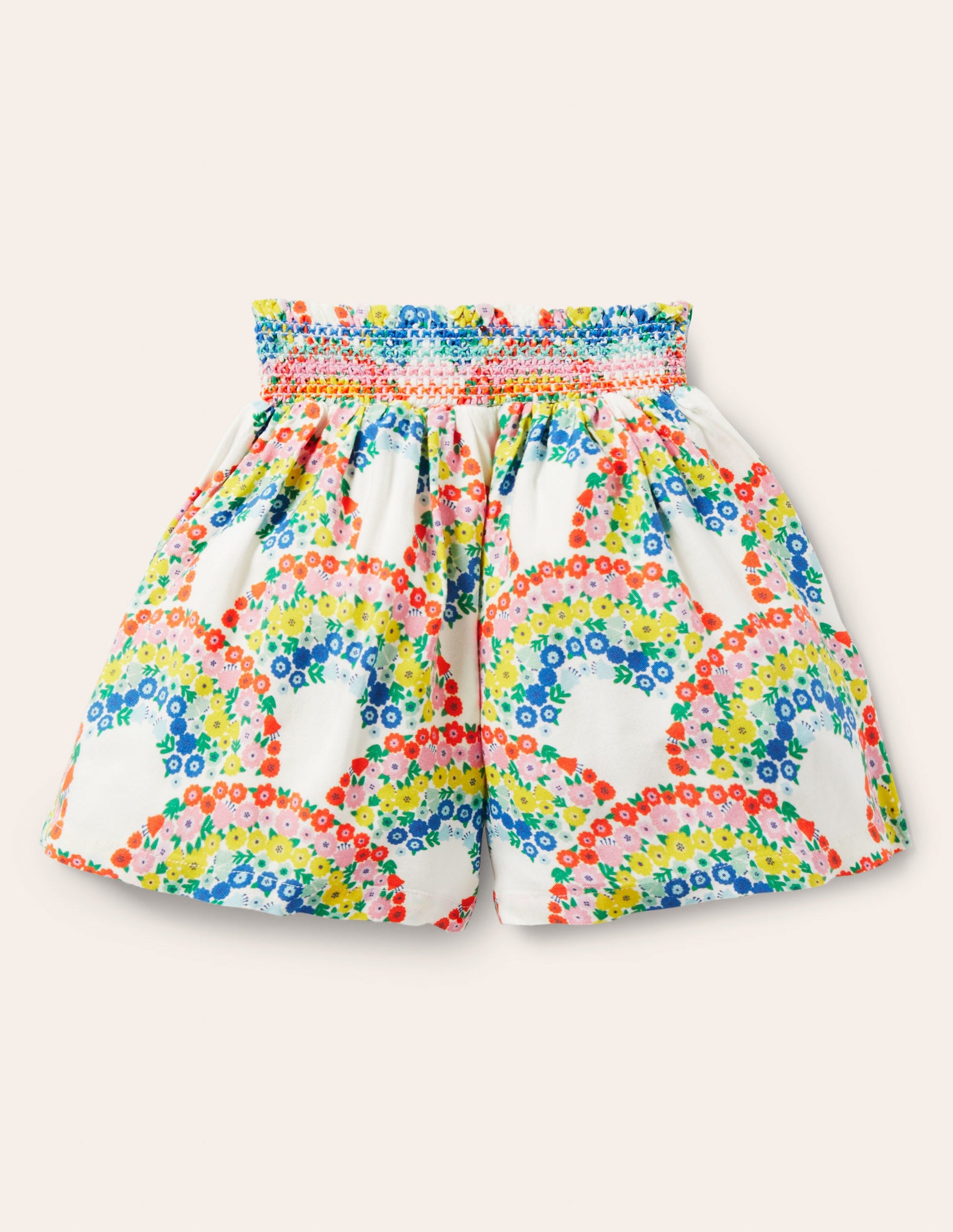 Culotte mit geraffter Taille-Bunt, Regenbogenblumen-2