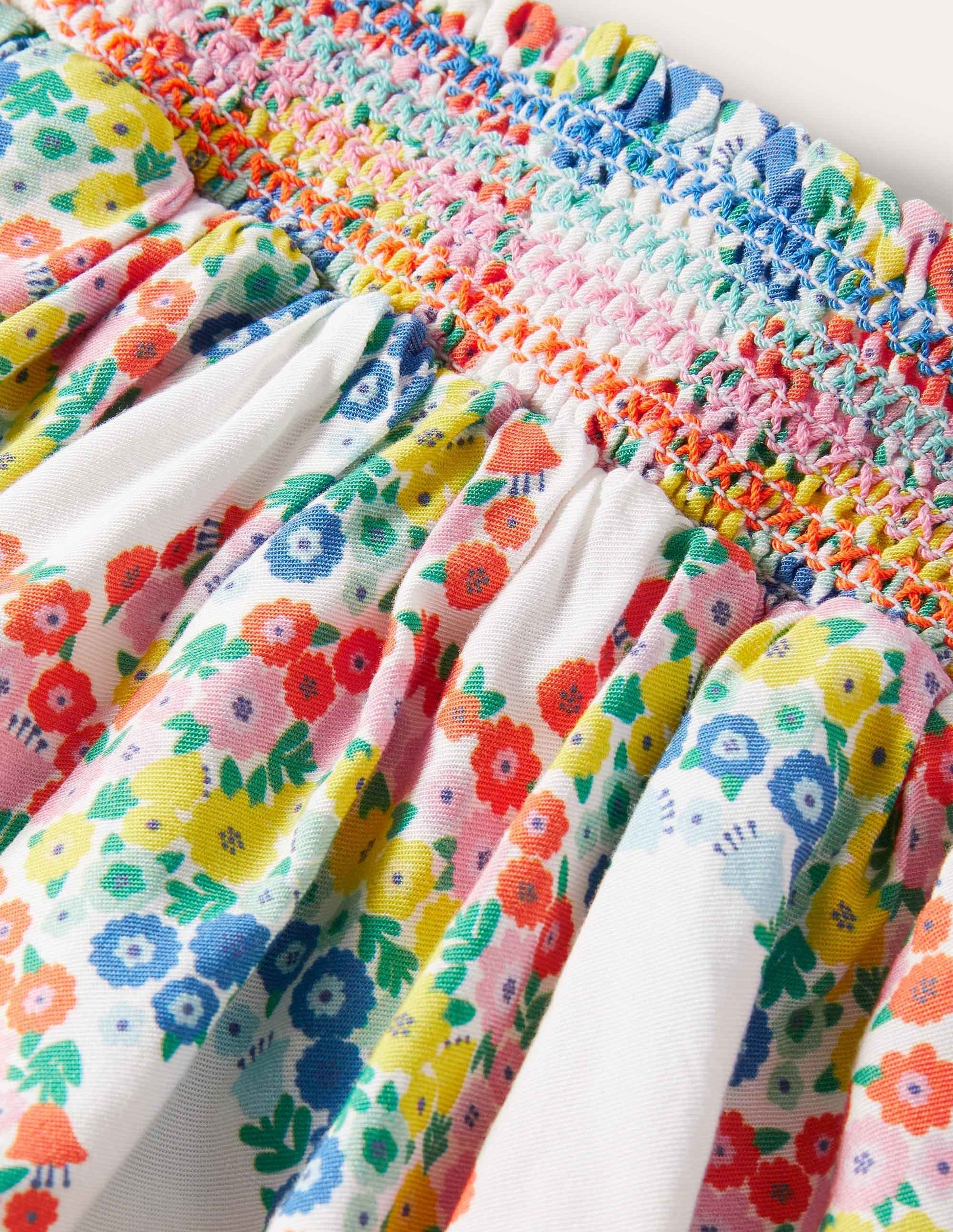 Culotte mit geraffter Taille-Bunt, Regenbogenblumen-3