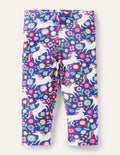 Legging court fun-Motif licorne fleuri bleu jacinthe