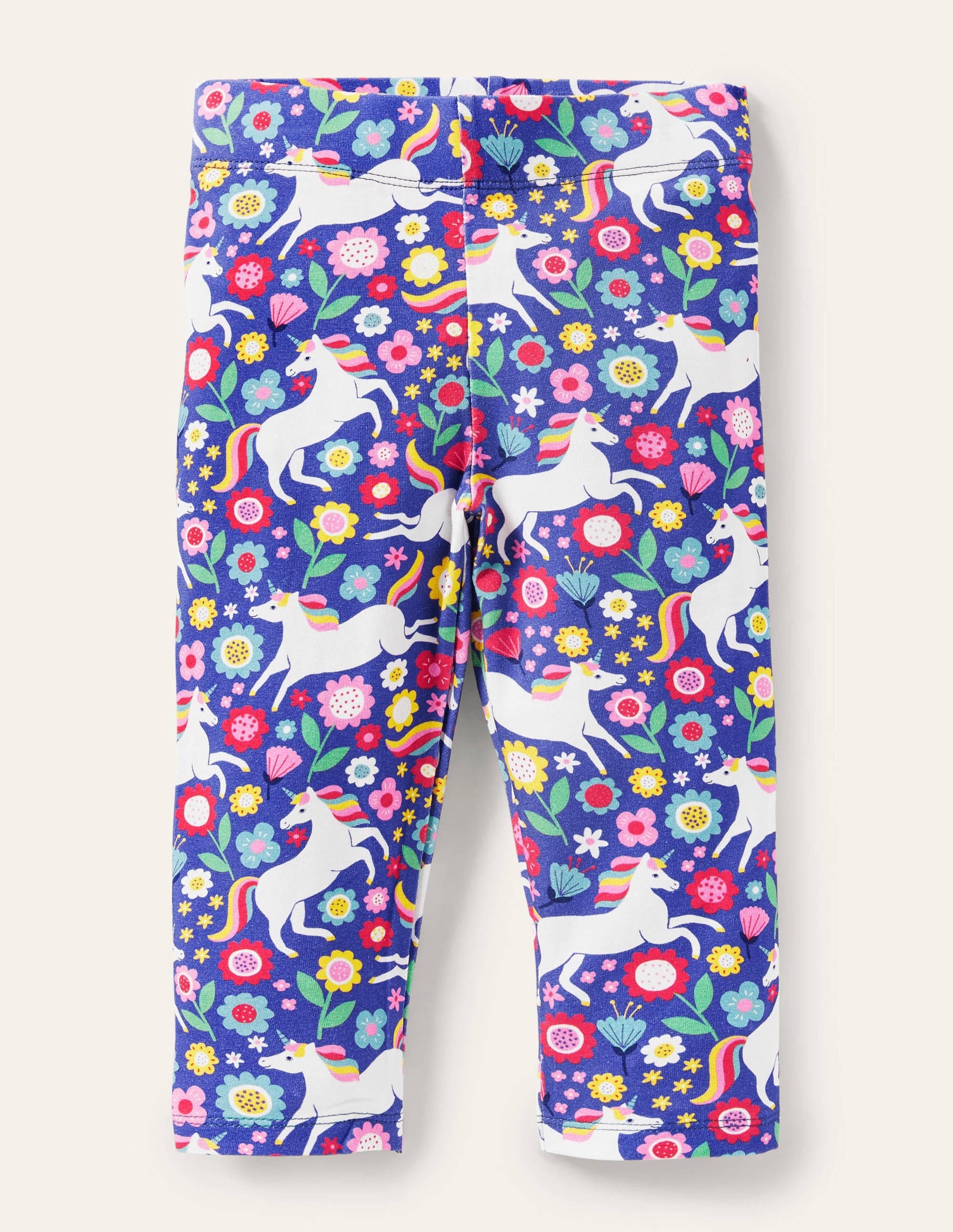 Legging court fun-Motif licorne fleuri bleu jacinthe - Image 1