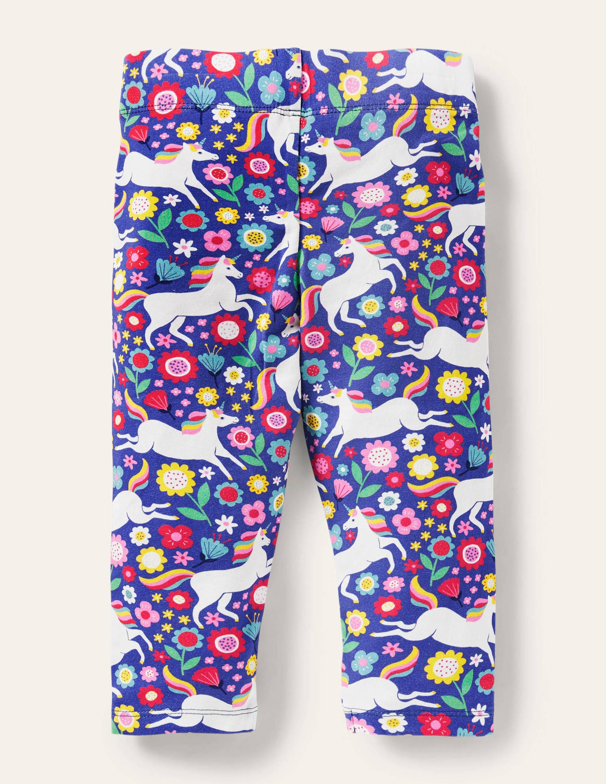 Legging court fun-Motif licorne fleuri bleu jacinthe-2