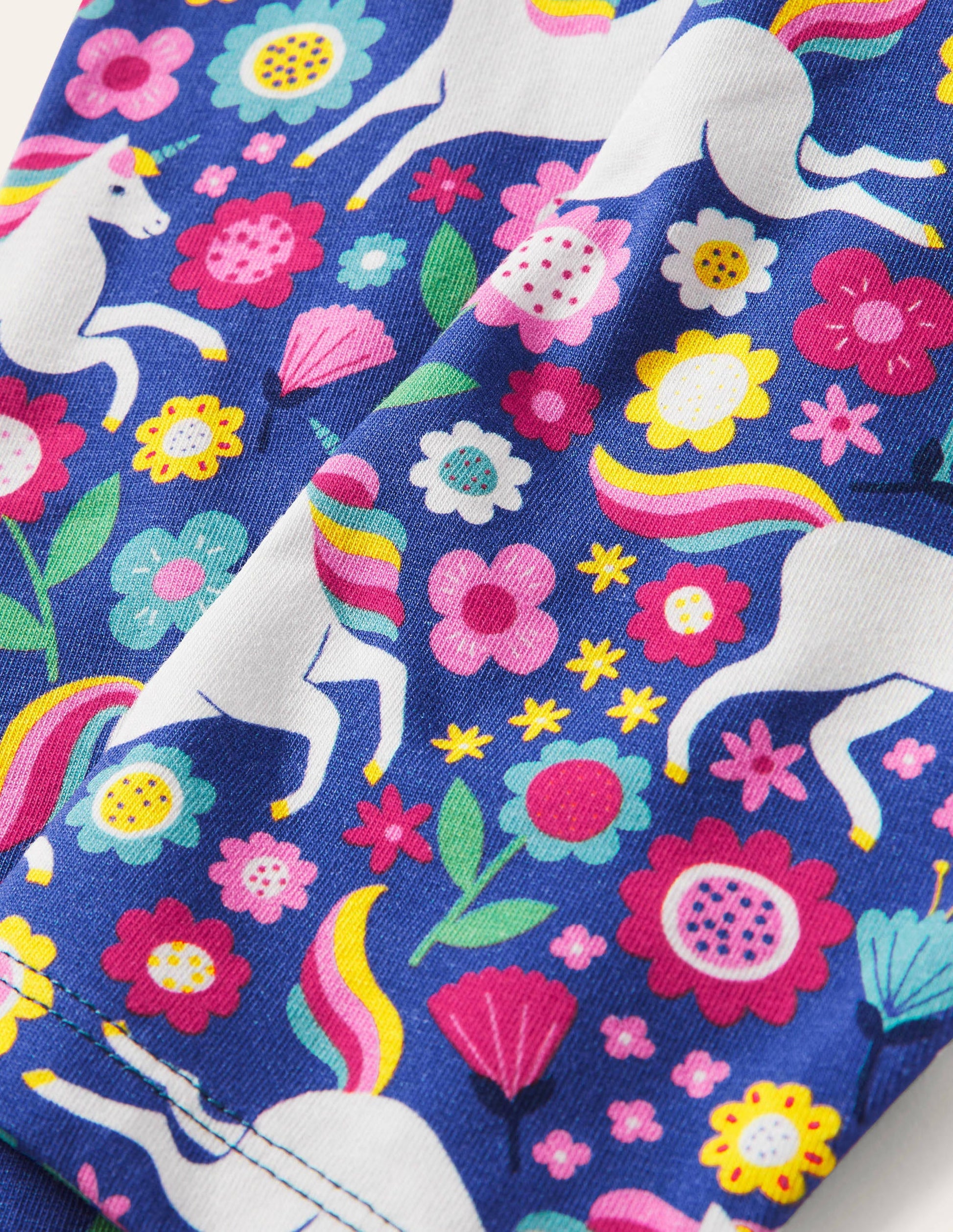 Legging court fun-Motif licorne fleuri bleu jacinthe-3