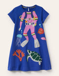Fun Big Appliqué Dress-Blue Wave Diver