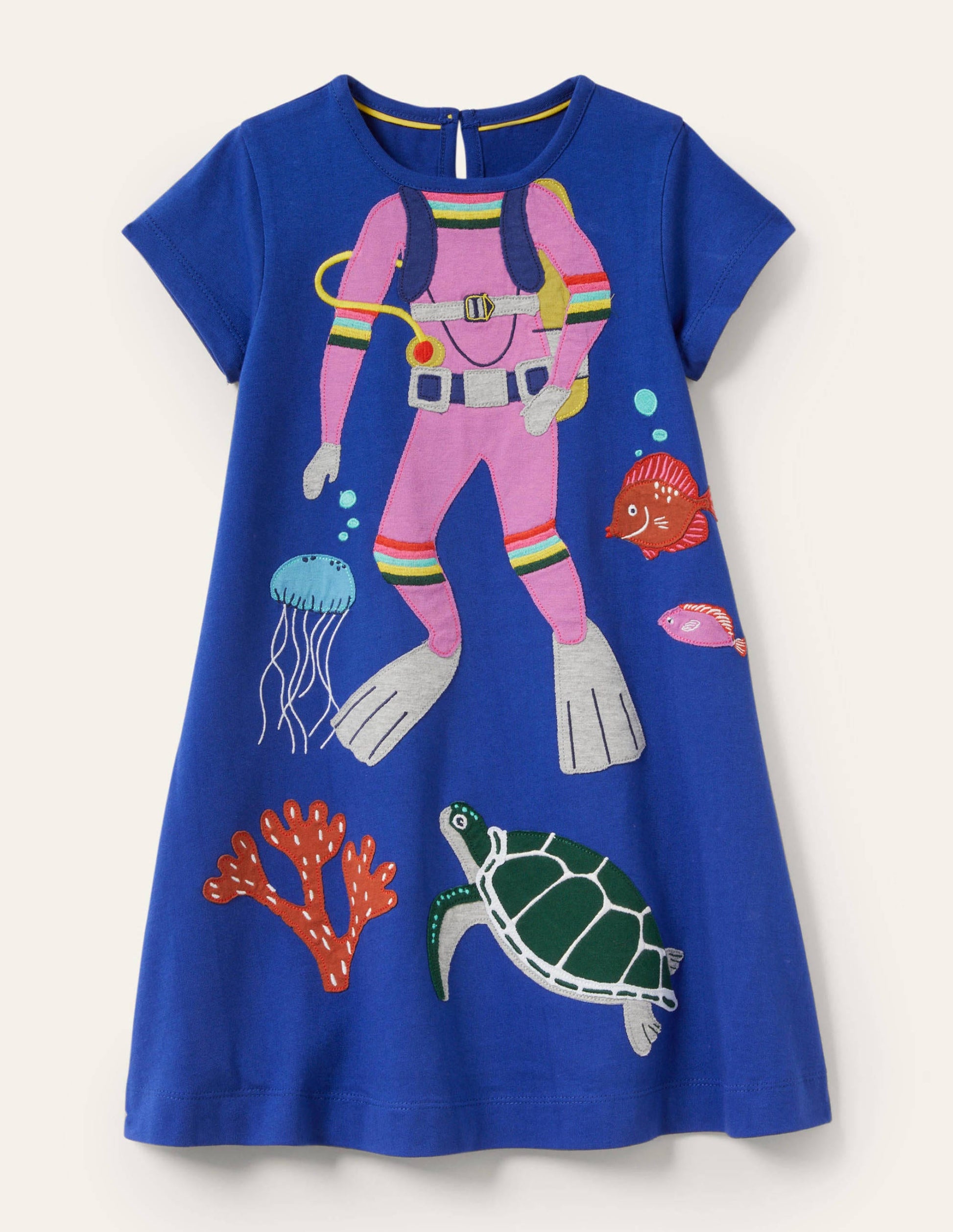 Fun Big Appliqué Dress-Blue Wave Diver-1