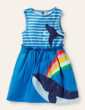 Kleid aus einer Webmischung mit Applikation-Marokkoblau/Naturweiß, Wal
