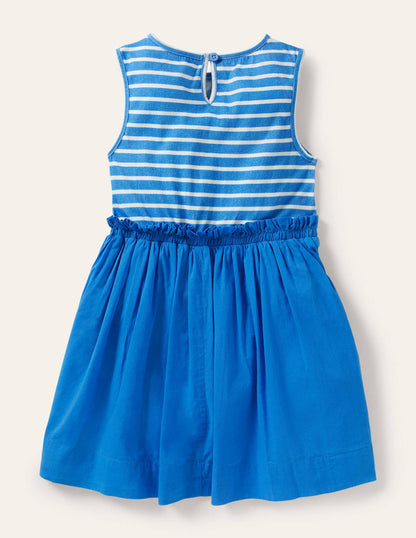 Kleid aus einer Webmischung mit Applikation-Marokkoblau/Naturweiß, Wal-2