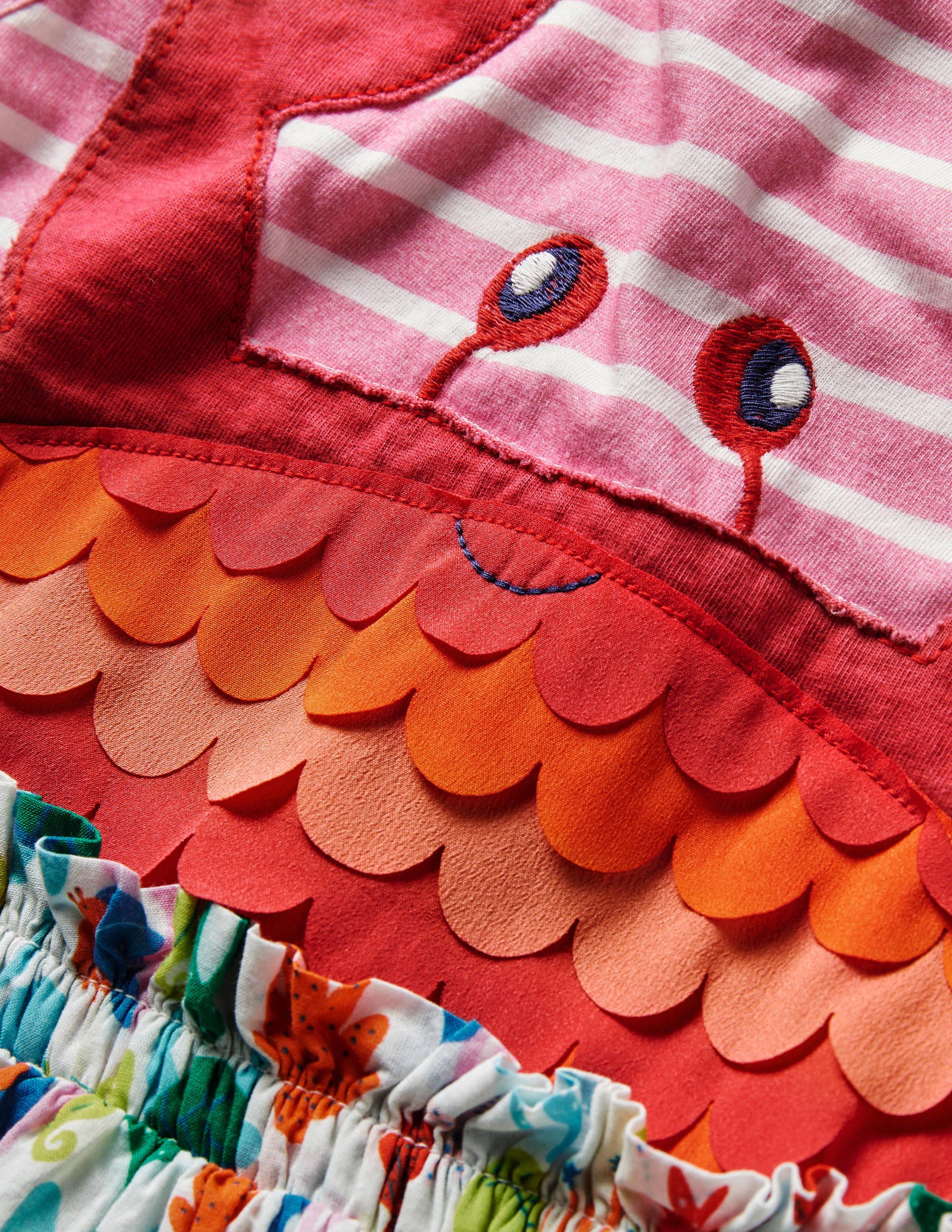 Robe mélangée tissée à appliqué-Crabe rose boto/ivoire - Image 3