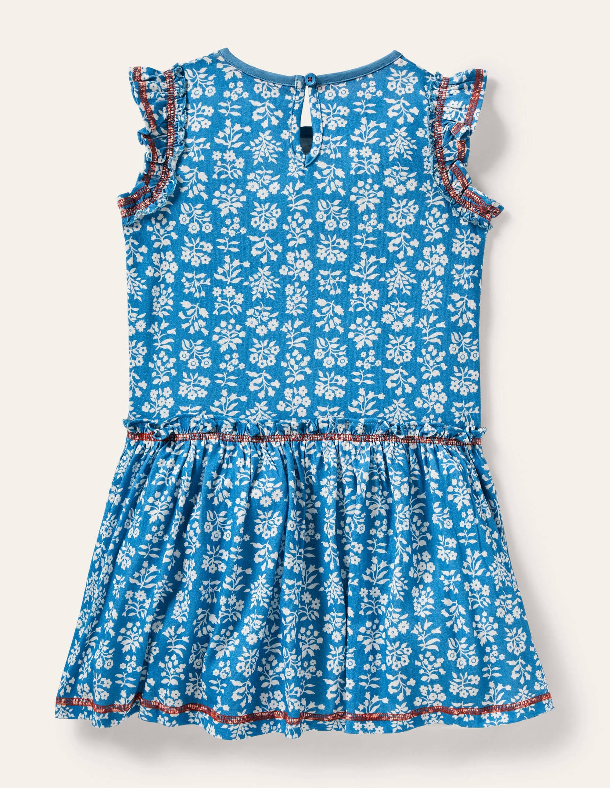 Jerseykleid mit Rüschen-Bahamasblau/Naturweiß, Holzschnittmuster - Image 2