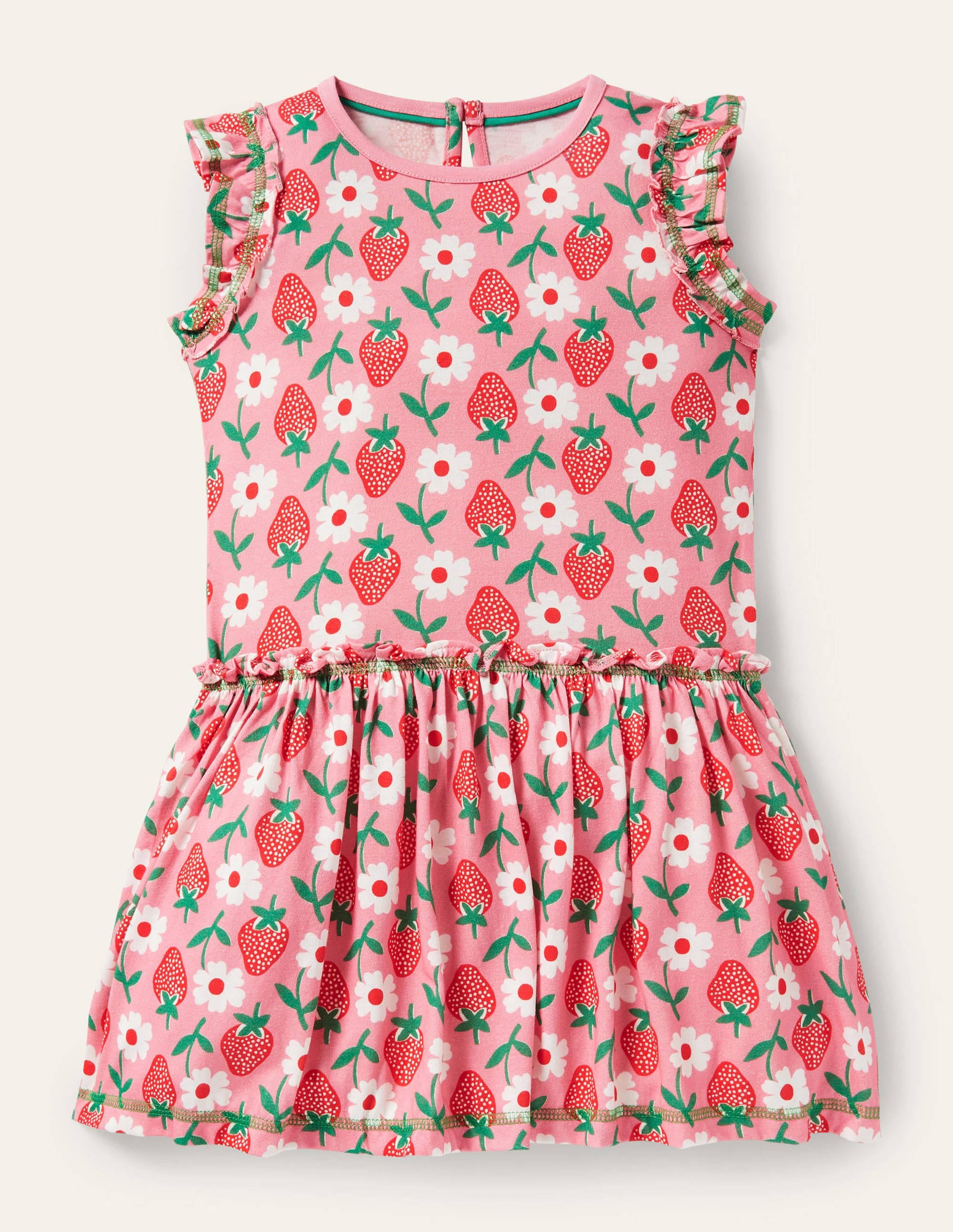 Jerseykleid mit Rüschen-Hellrosa, Erdbeermuster - Image 1