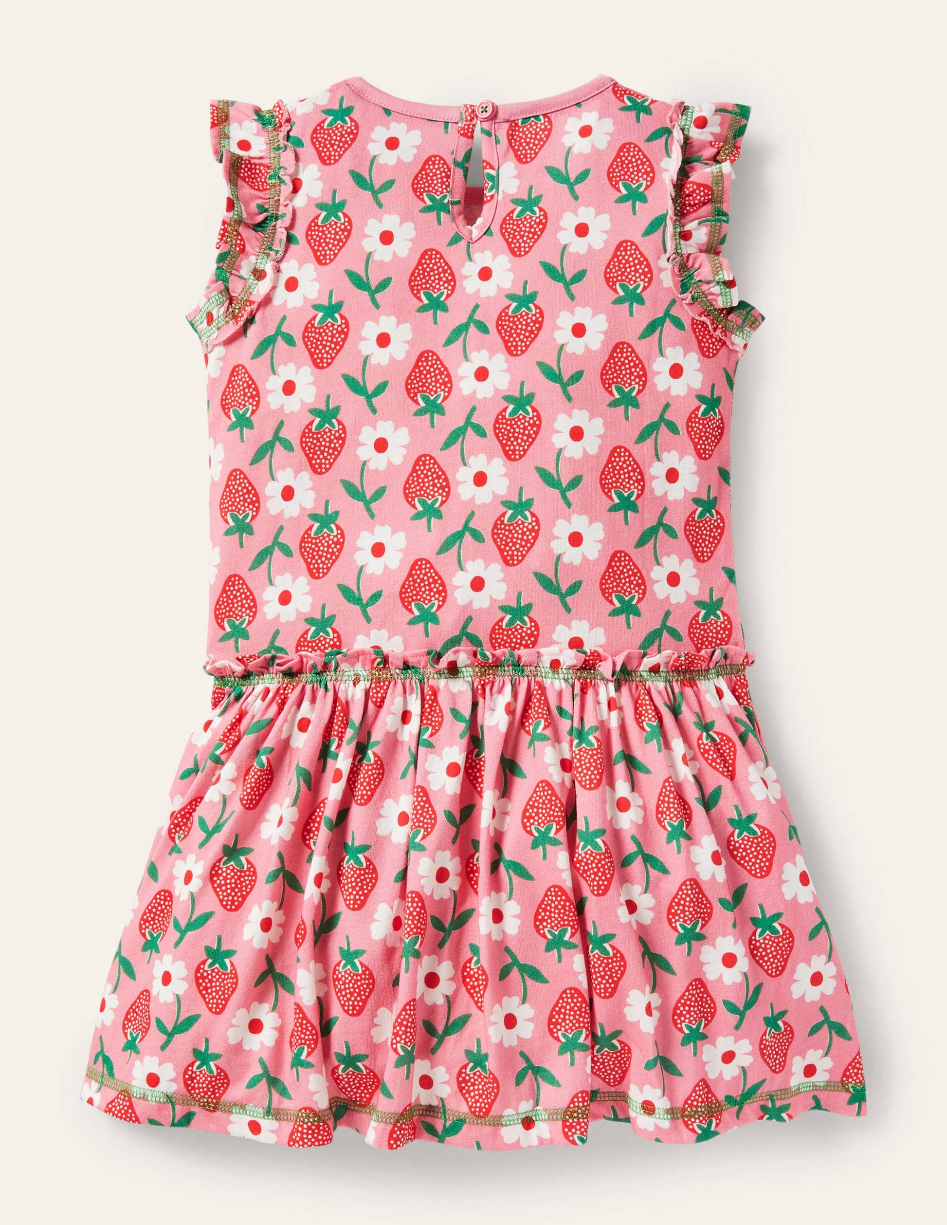 Jerseykleid mit Rüschen-Hellrosa, Erdbeermuster-2