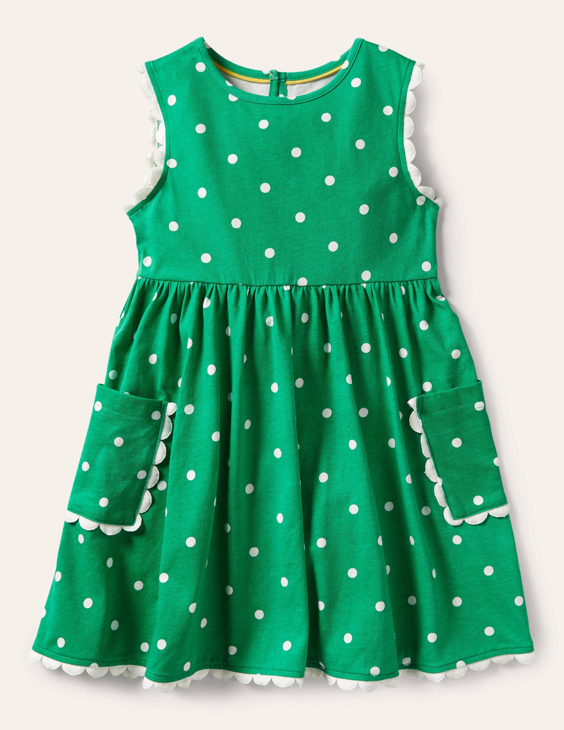 Jerseykleid mit Bortendetail-Grün/Naturweiß, Polkatupfen-1